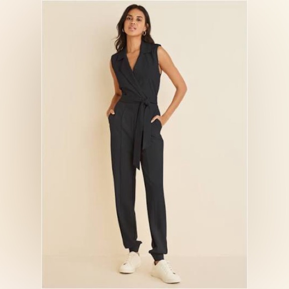 VENUS Black Ponte Collar Sleeveless Jumpsuit